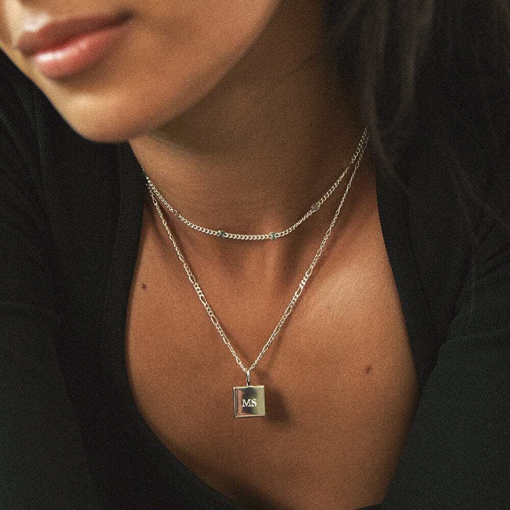 Daisy London Sterling Silver Engravable Square Pendant Necklace Additional Image - 3