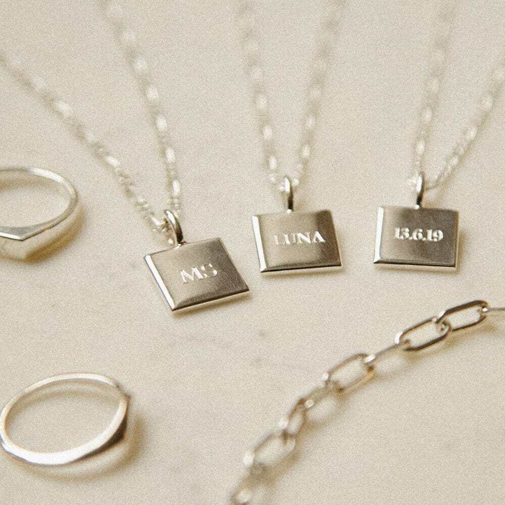 Daisy London Sterling Silver Engravable Square Pendant Necklace Additional Image - 4