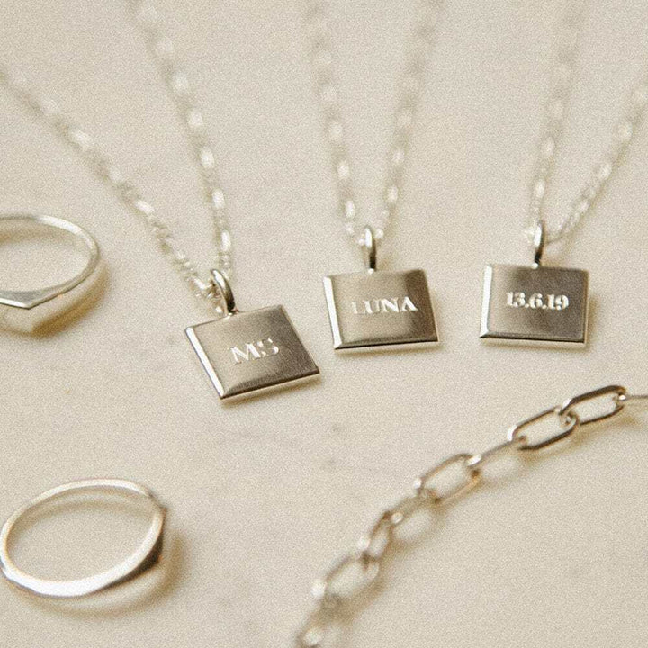 Daisy London Sterling Silver Engravable Square Pendant Necklace Additional Image - 4