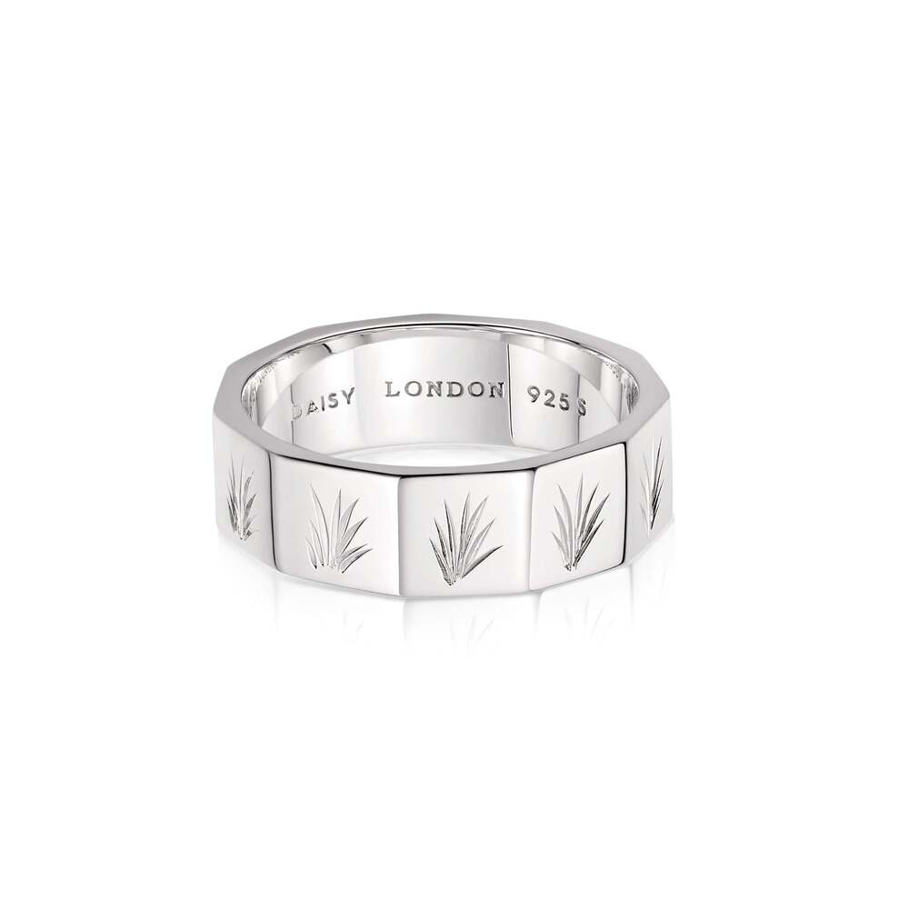 Daisy London Sterling Silver Engraved Geometric Band Ring