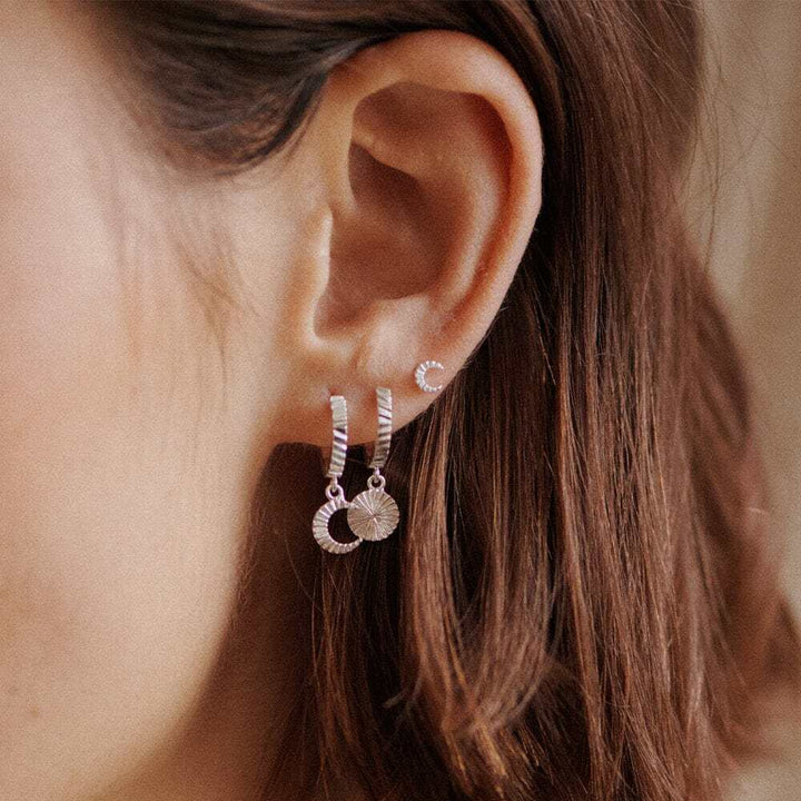 Daisy London Sterling Silver Estee Lalonde Luna Huggie Charm Earrings Additional Image - 1