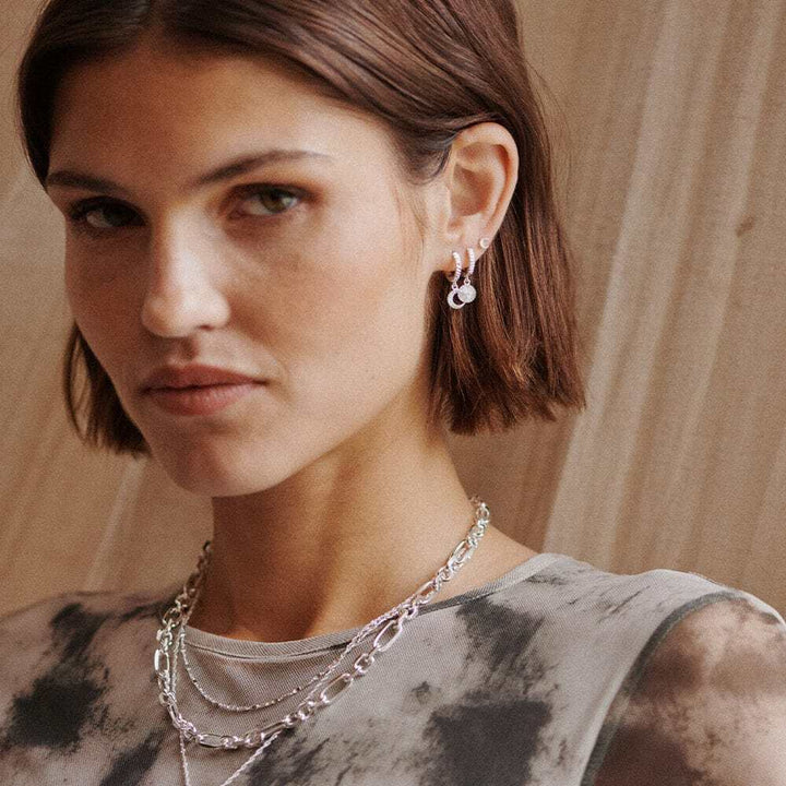 Daisy London Sterling Silver Estee Lalonde Luna Huggie Charm Earrings Additional Image - 2