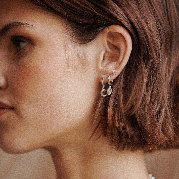 Daisy London Sterling Silver Estee Lalonde Luna Huggie Charm Earrings Additional Image - 3