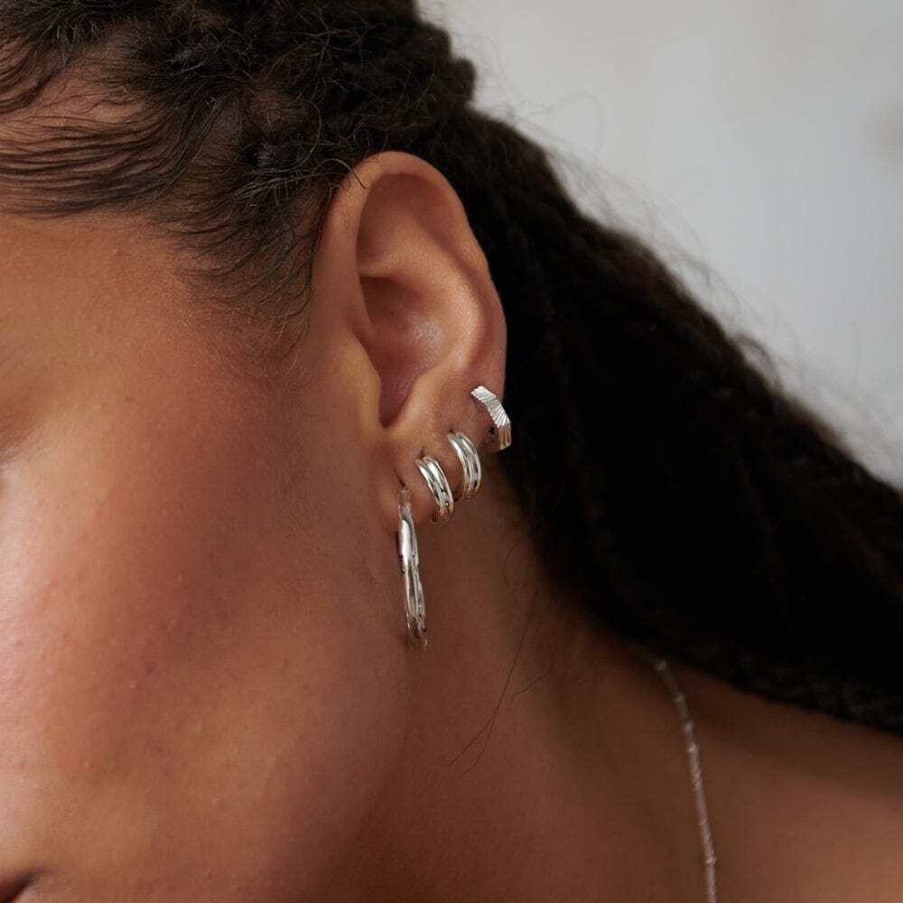 Daisy London Sterling Silver Estee Lalonde Octagonal Huggie Hoop Earrings Additional Image - 1