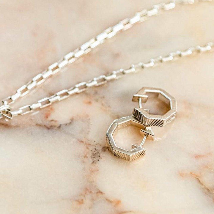 Daisy London Sterling Silver Estee Lalonde Octagonal Huggie Hoop Earrings Additional Image - 2