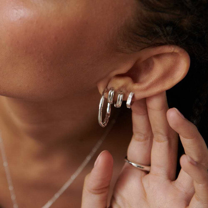 Daisy London Sterling Silver Estee Lalonde Octagonal Huggie Hoop Earrings Additional Image - 3