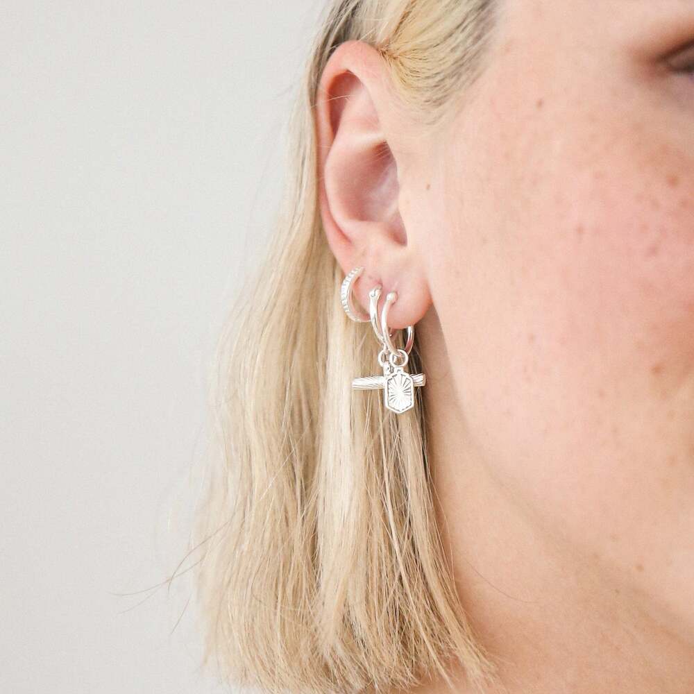 Daisy London Sterling Silver Estee Lalonde Sunburst Shield Charm Earrings Additional Image - 1