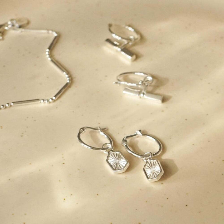 Daisy London Sterling Silver Estee Lalonde Sunburst Shield Charm Earrings Additional Image - 2