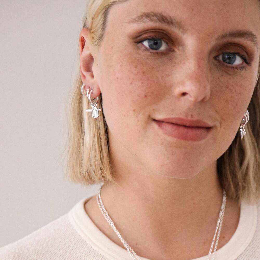 Daisy London Sterling Silver Estee Lalonde Sunburst Shield Charm Earrings Additional Image - 3
