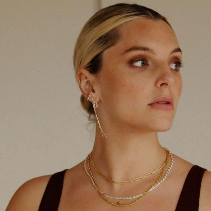Daisy London Sterling Silver Estee Lalonde T Bar Box Chain Earrings Additional Image - 3