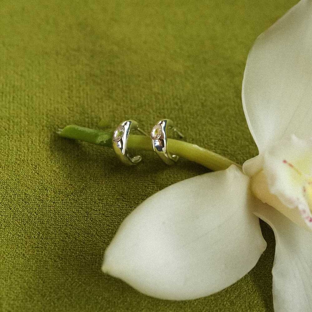 Daisy London Sterling Silver Estee Lalonde Chunky Sapphire Hoop Earrings Additional Image - 1