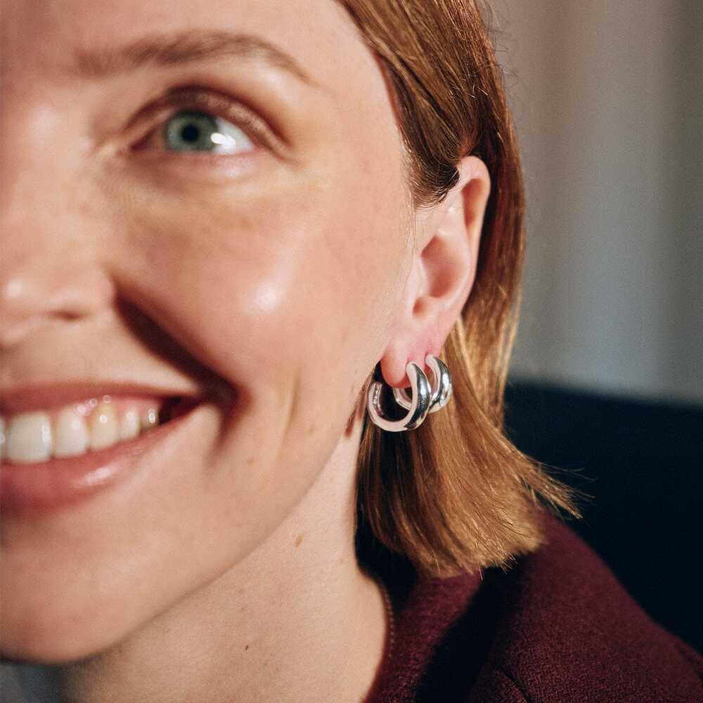 Daisy London Sterling Silver Estee Lalonde Chunky Sapphire Hoop Earrings Additional Image - 2