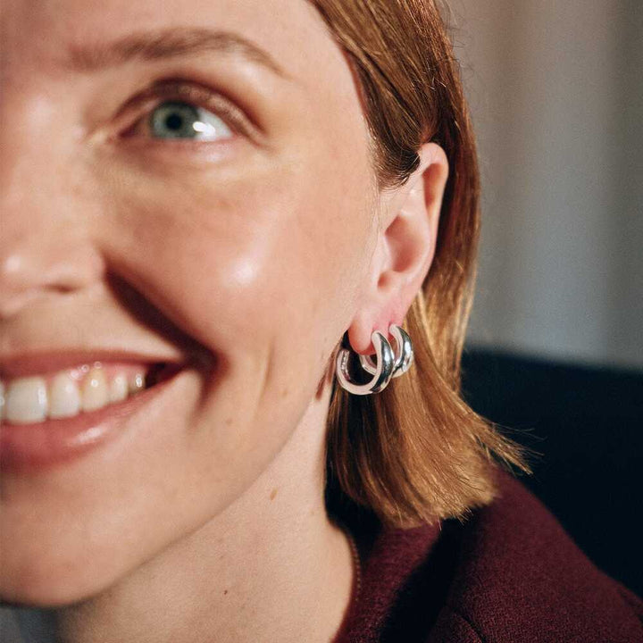 Daisy London Sterling Silver Estee Lalonde Chunky Sapphire Hoop Earrings Additional Image - 2