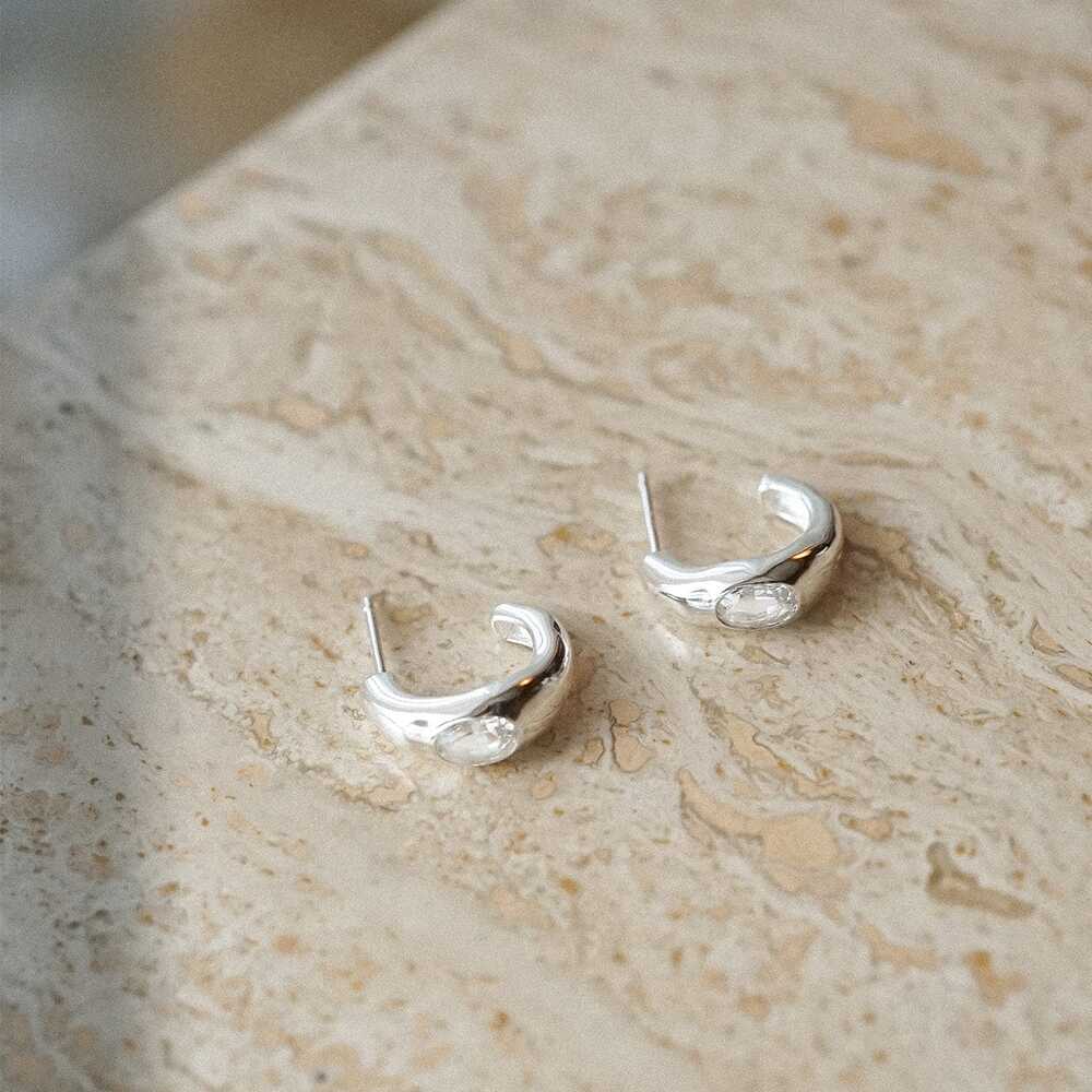 Daisy London Sterling Silver Estee Lalonde Chunky Sapphire Hoop Earrings Additional Image - 4