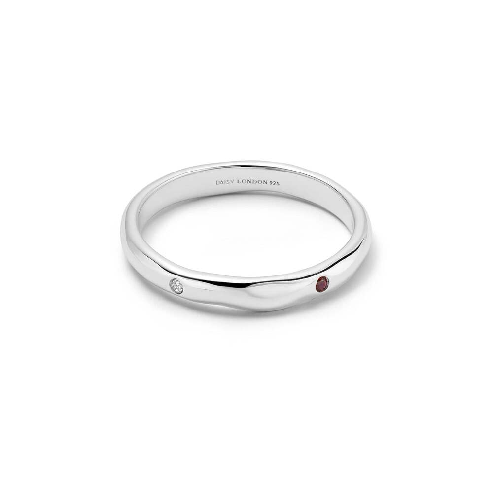 Daisy London Sterling Silver Estee Lalonde Garnet &amp; Sapphire Band Ring