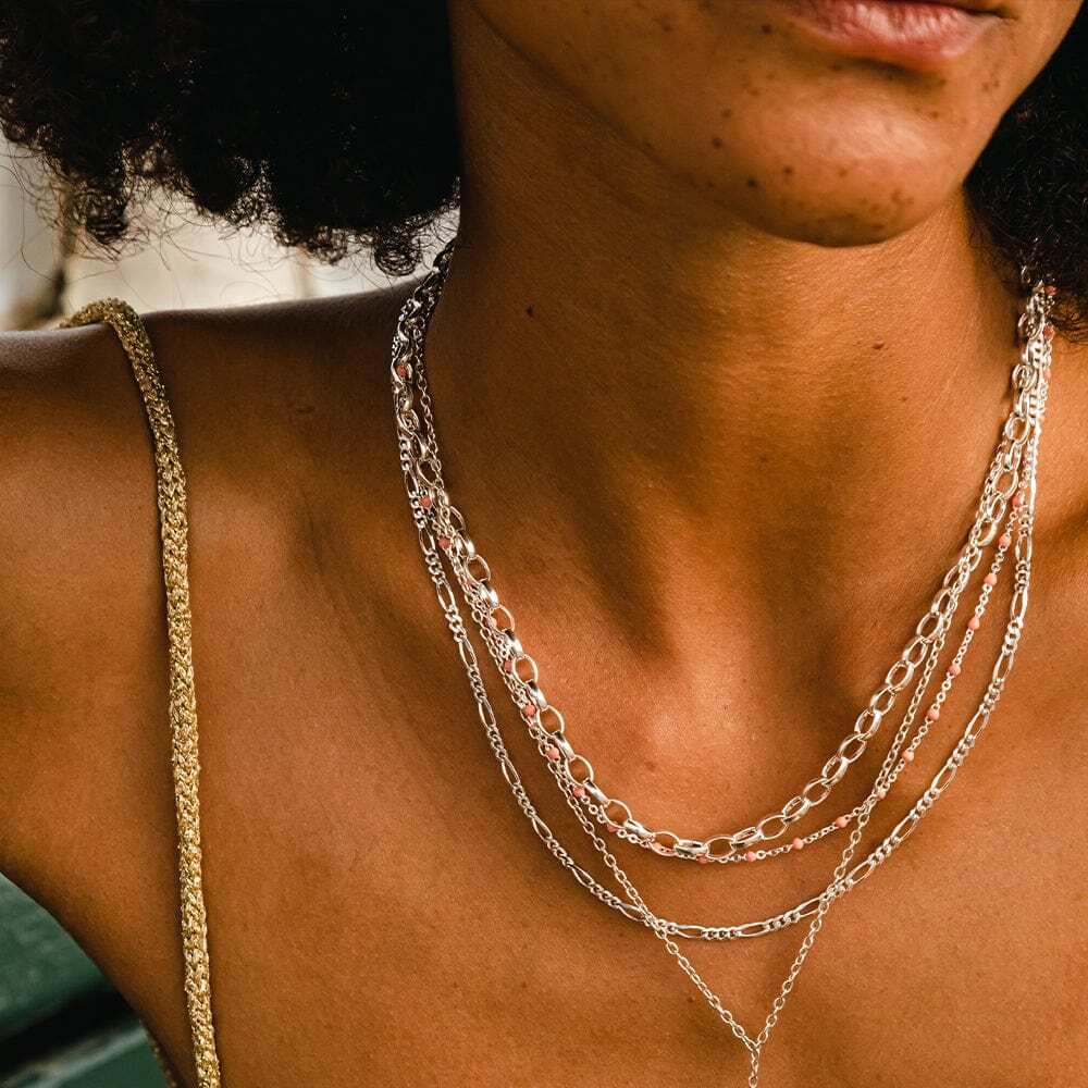 Daisy London Sterling Silver Fine Figaro Chain Necklace Additional Image - 1