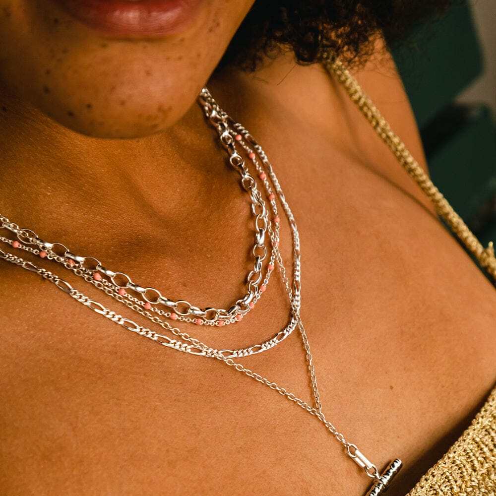 Daisy London Sterling Silver Fine Figaro Chain Necklace Additional Image - 5
