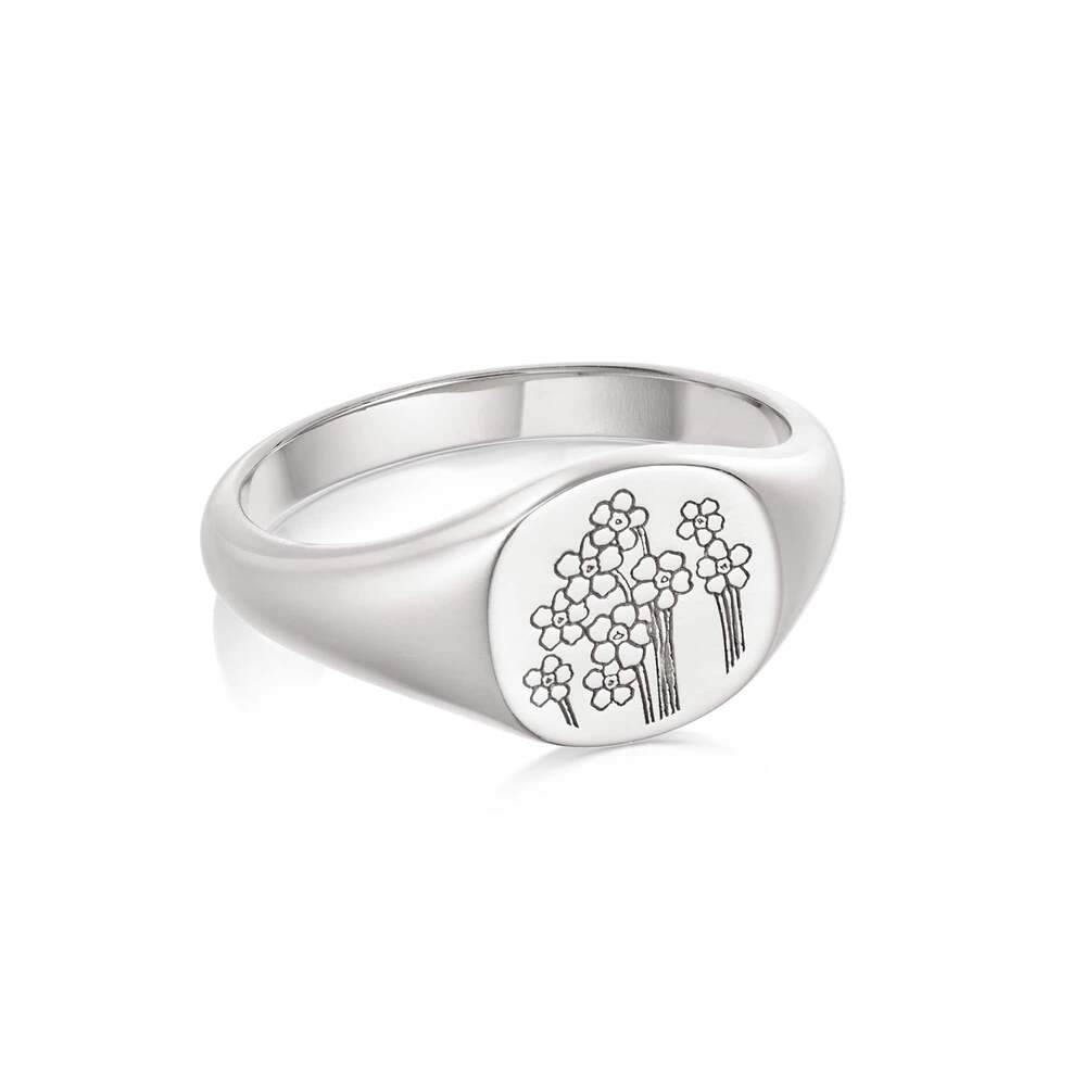 Daisy London Sterling Silver Forget Me Not Signet Ring