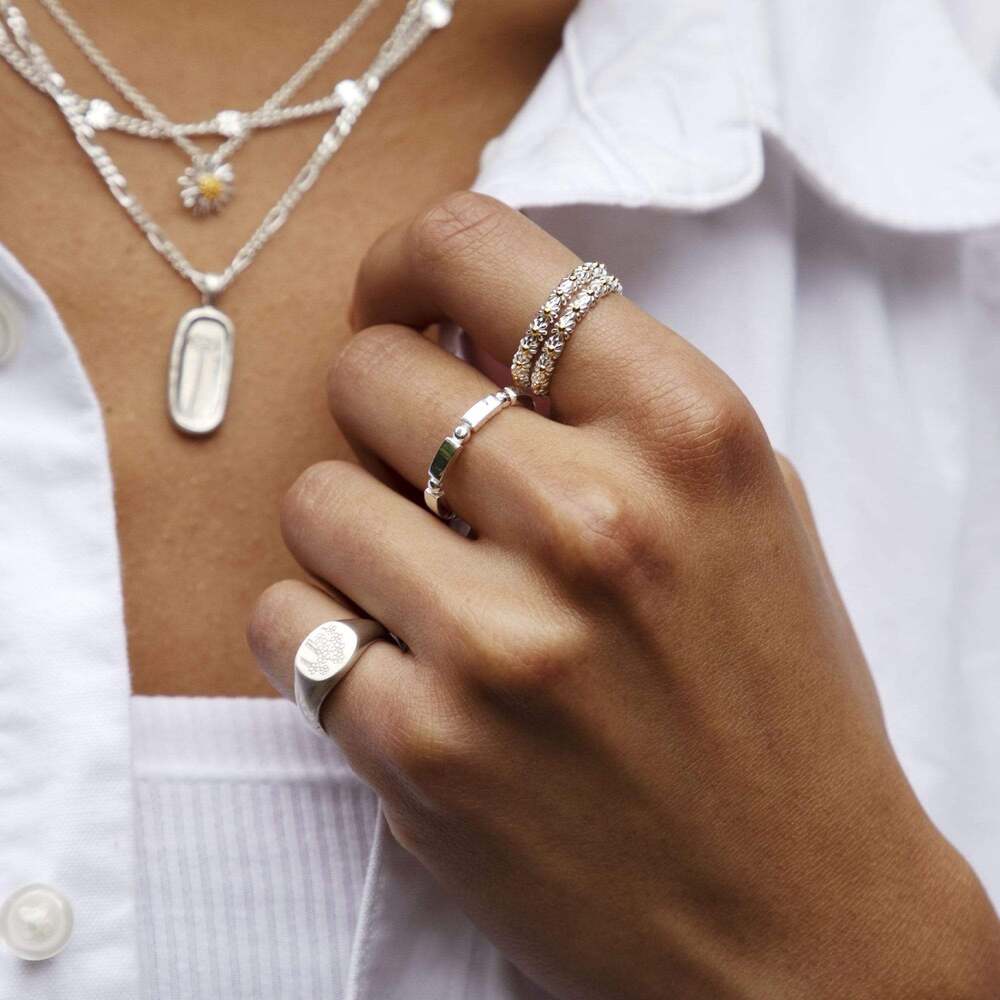 Daisy London Sterling Silver Forget Me Not Signet Ring Additional Image - 1