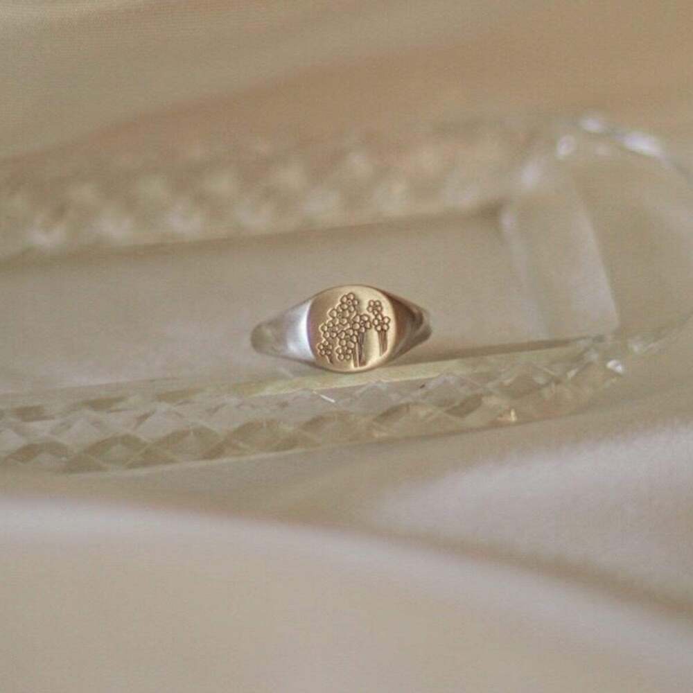 Daisy London Sterling Silver Forget Me Not Signet Ring Additional Image - 2
