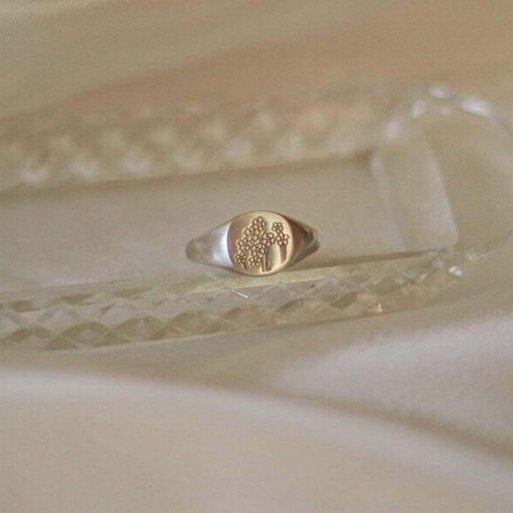 Daisy London Sterling Silver Forget Me Not Signet Ring Additional Image - 2