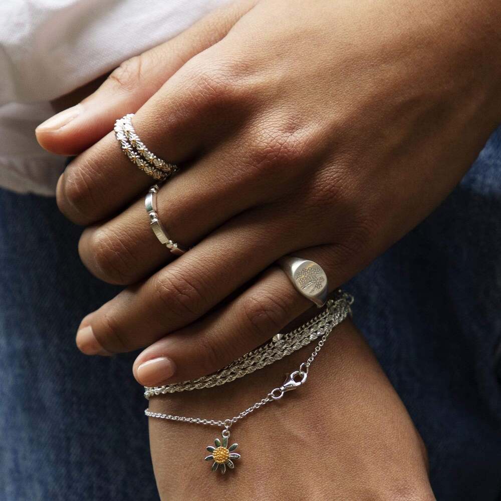 Daisy London Sterling Silver Forget Me Not Signet Ring Additional Image - 3