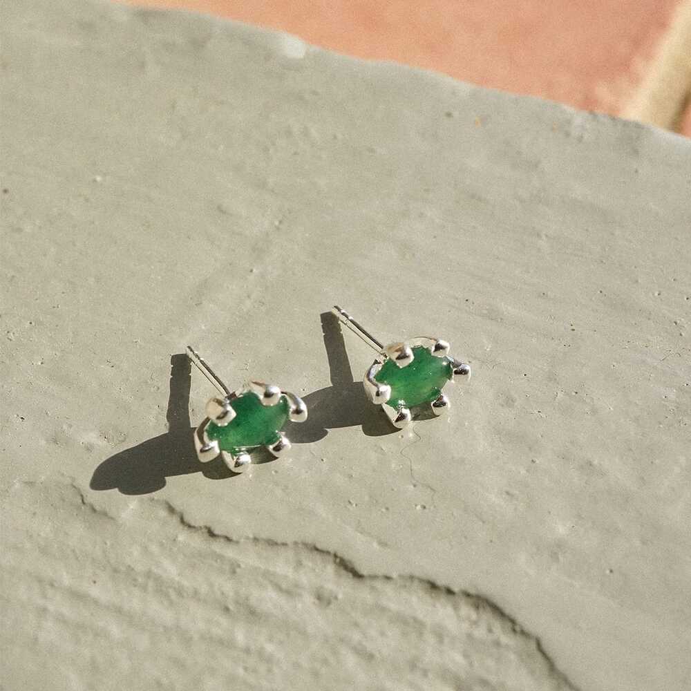 Daisy London Sterling Silver Green Aventurine Claw Stud Earrings Additional Image - 2
