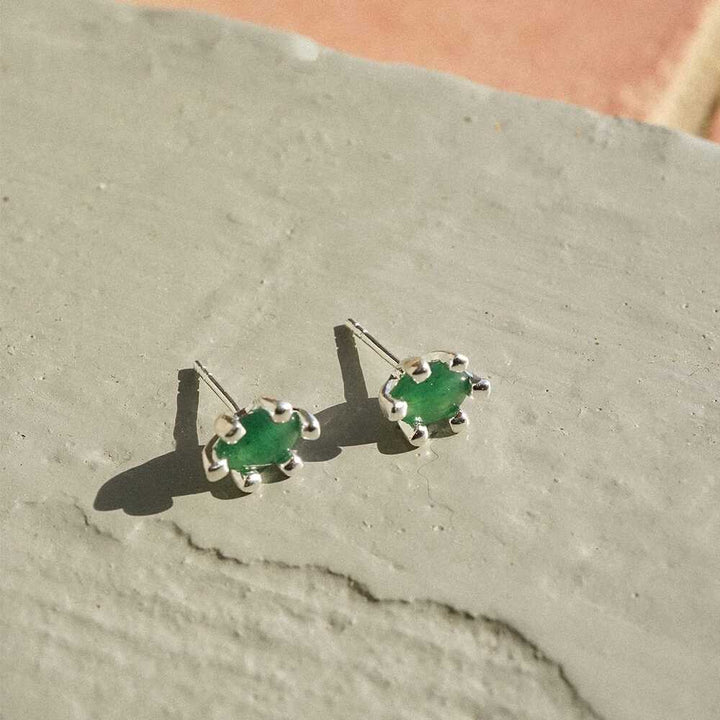 Daisy London Sterling Silver Green Aventurine Claw Stud Earrings Additional Image - 2