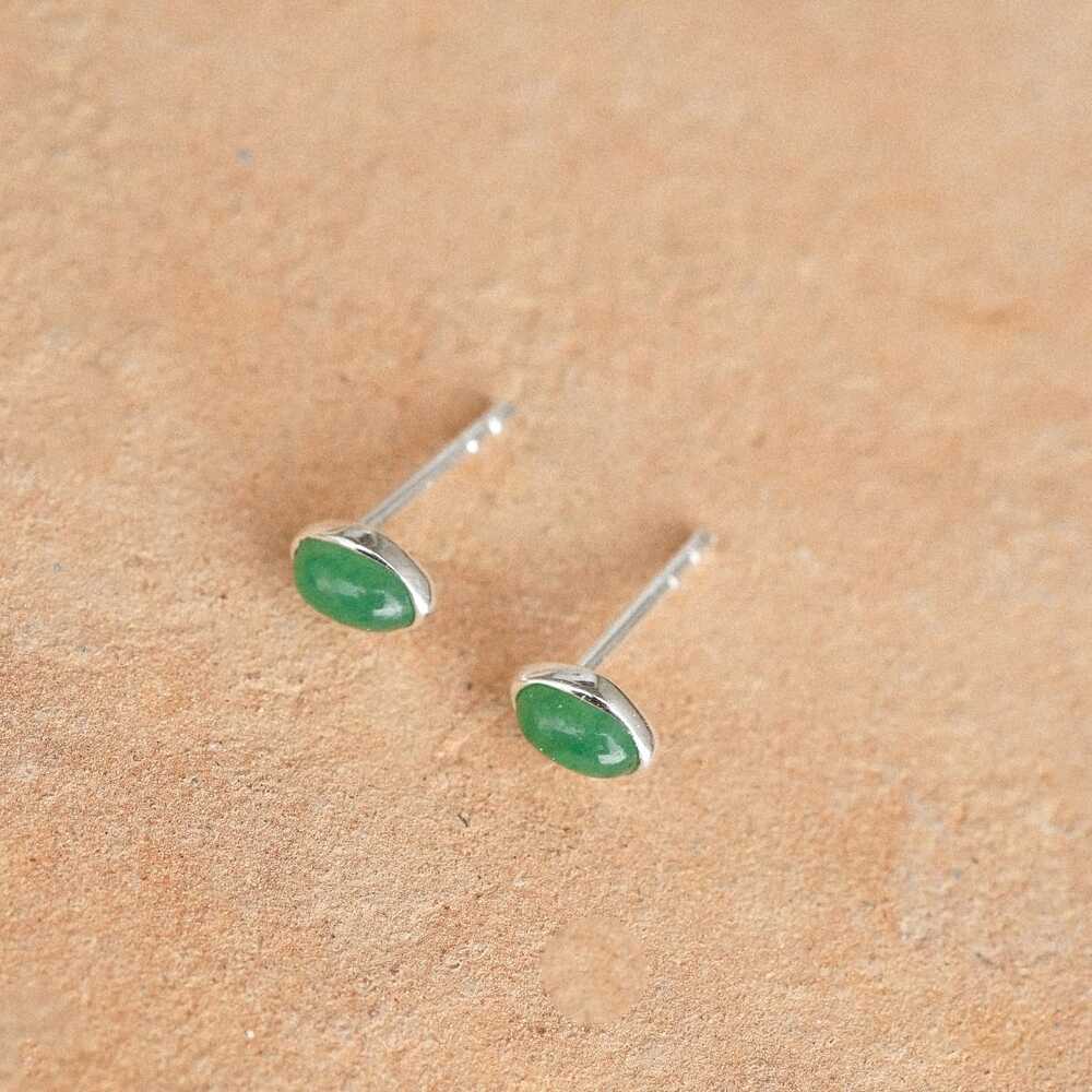 Daisy London Sterling Silver Green Aventurine Oval Stud Earrings Additional Image - 2