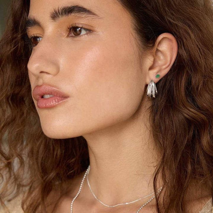 Daisy London Sterling Silver Green Aventurine Oval Stud Earrings Additional Image - 3