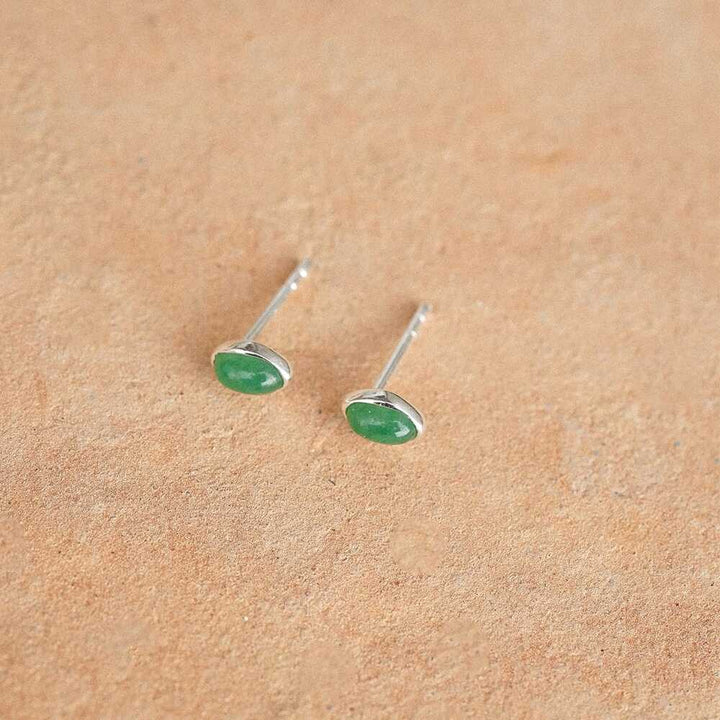 Daisy London Sterling Silver Green Aventurine Oval Stud Earrings Additional Image - 4