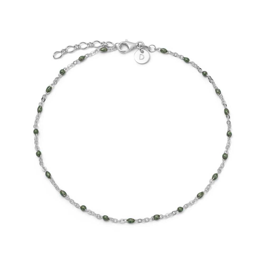Daisy London Sterling Silver Green Enamel Beaded Anklet