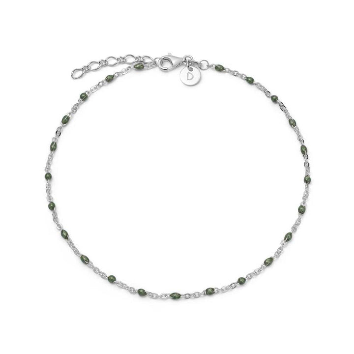 Daisy London Sterling Silver Green Enamel Beaded Anklet
