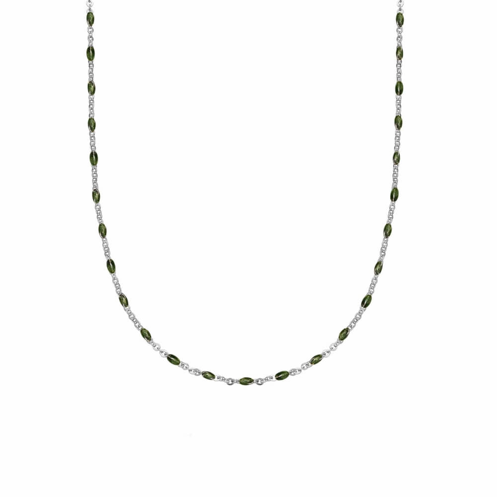 Daisy London Sterling Silver Green Enamel Beaded Necklace image