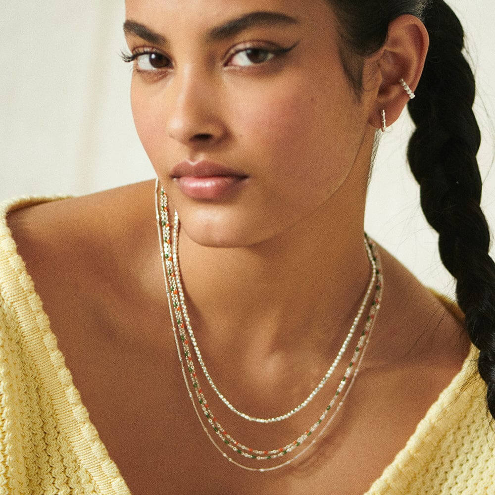 Daisy London Sterling Silver Green Enamel Beaded Necklace - MococoDaisy LondonBN01_SLV5056104118412Necklace