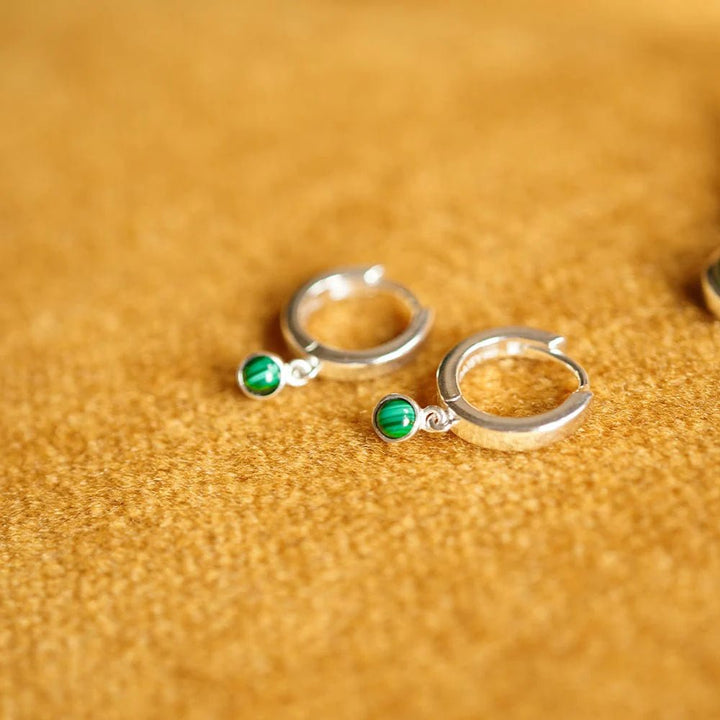 Daisy London Sterling Silver Green Malachite Healing Huggie Hoops - MococoDaisy LondonHE3009_SLVEarrings