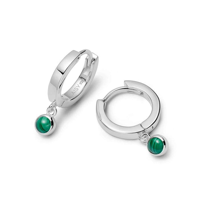 Daisy London Sterling Silver Green Malachite Healing Huggie Hoops - MococoDaisy LondonHE3009_SLVEarrings