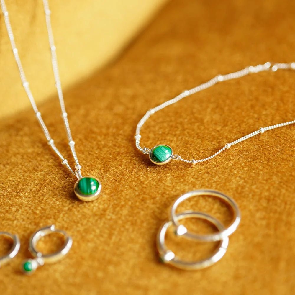 Daisy London Sterling Silver Green Malachite Healing Huggie Hoops - MococoDaisy LondonHE3009_SLVEarrings