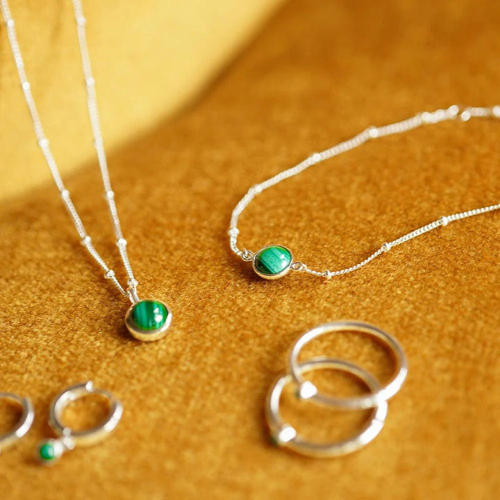 Daisy London Sterling Silver Green Malachite Healing Huggie Hoops - MococoDaisy LondonHE3009_SLVEarrings