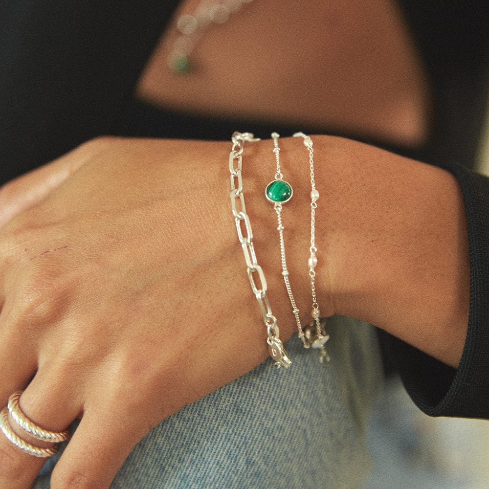 Daisy London Sterling Silver Green Malachite Healing Stone Bracelet - MococoDaisy LondonHBR1009_SLVBracelets