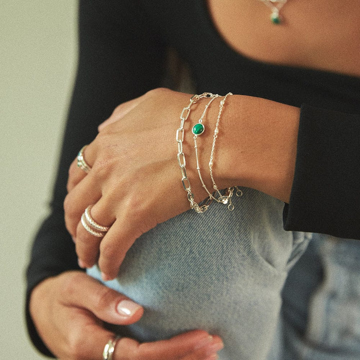 Daisy London Sterling Silver Green Malachite Healing Stone Bracelet - MococoDaisy LondonHBR1009_SLVBracelets