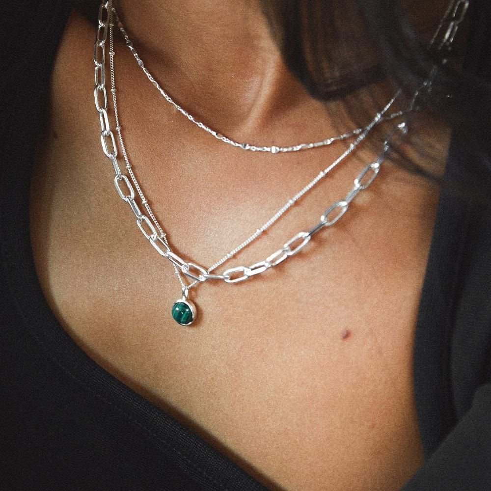 Daisy London Sterling Silver Green Malachite Healing Stone Necklace - MococoDaisy LondonHN2009_SLVNecklaces