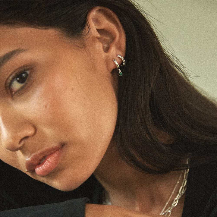 Daisy London Sterling Silver Healing Huggie Hoop Earrings