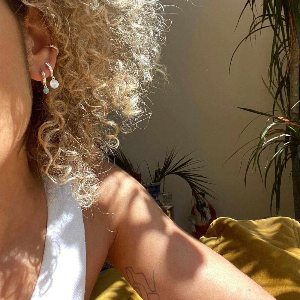 Daisy London Sterling Silver Healing Huggie Hoop Earrings Additional Image - 1