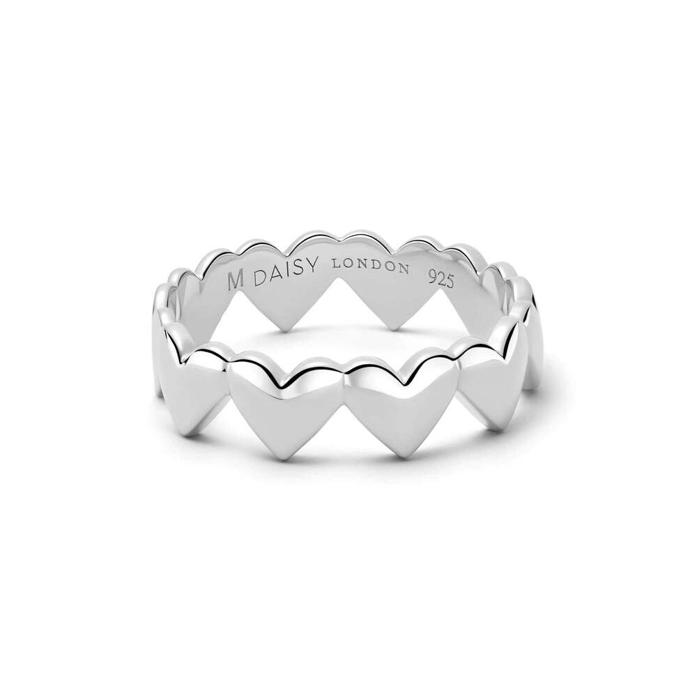 Daisy London Sterling Silver Heart Crown Band Ring