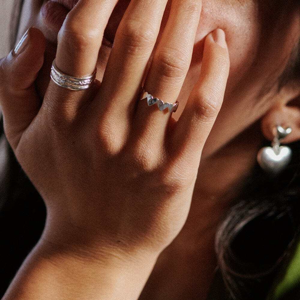 Daisy London Sterling Silver Heart Crown Band Ring Additional Image - 1