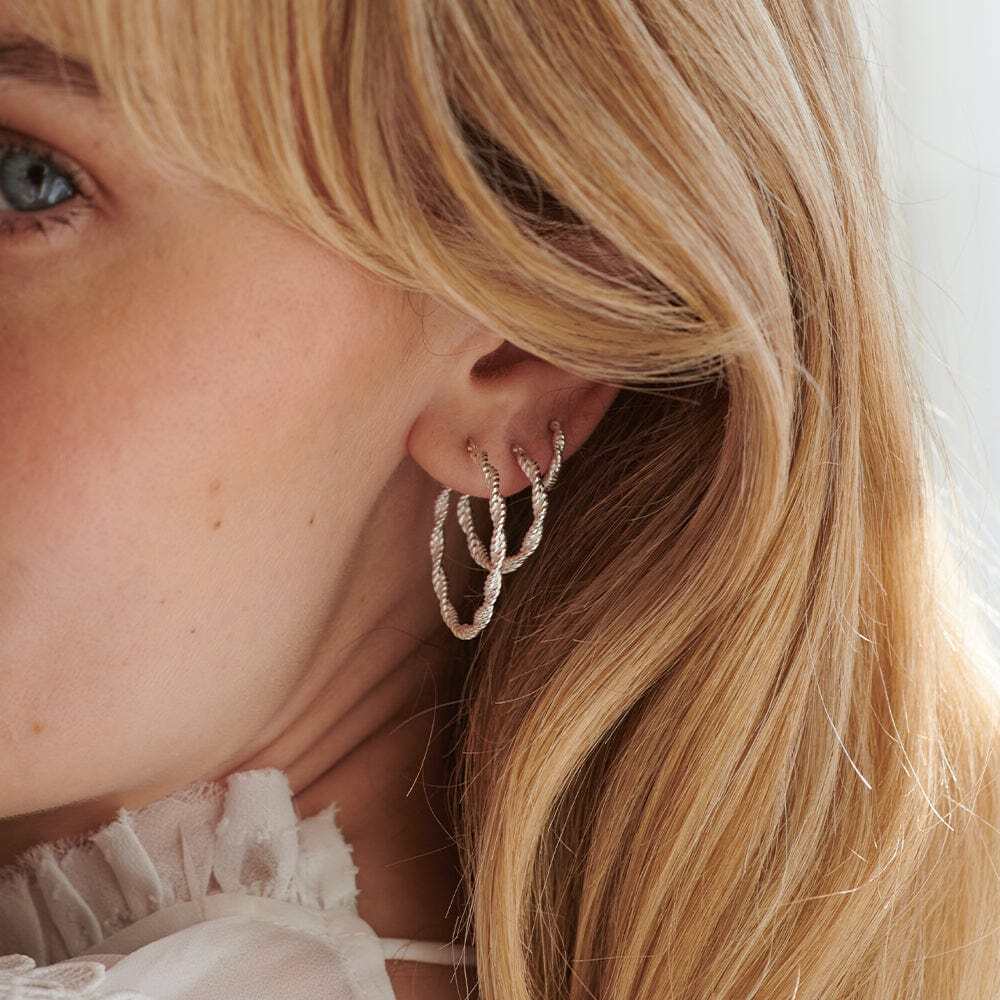Daisy London Sterling Silver Midi Rope Twist Hoop Earrings Additional Image - 1