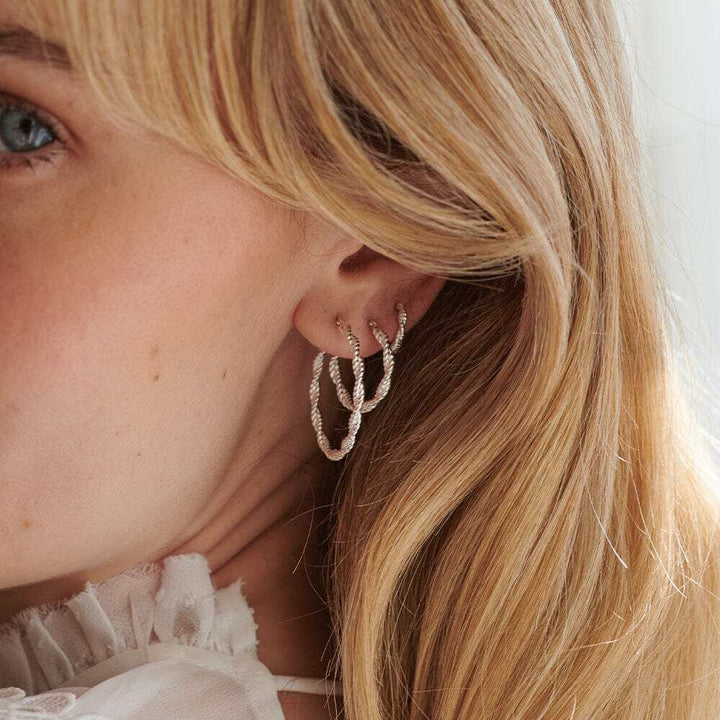 Daisy London Sterling Silver Midi Rope Twist Hoop Earrings Additional Image - 1