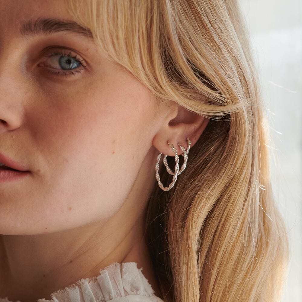 Daisy London Sterling Silver Midi Rope Twist Hoop Earrings Additional Image - 3