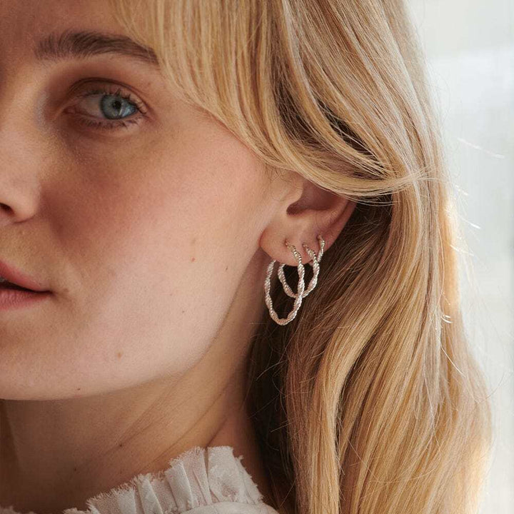 Daisy London Sterling Silver Midi Rope Twist Hoop Earrings Additional Image - 3